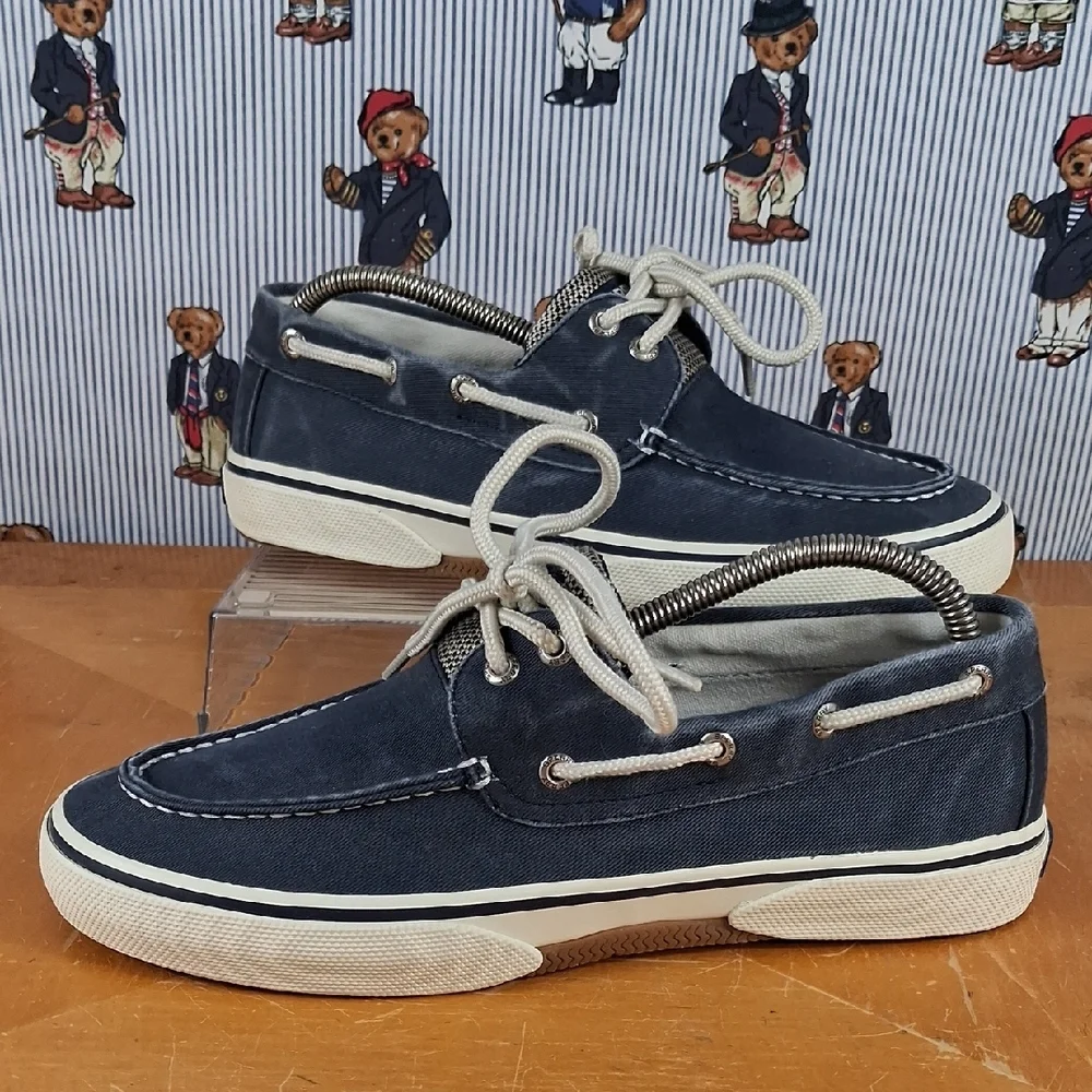 Sperry Top-Sider Memory Foam Canvas Blue & White Mens 8 Casual Preppy Boat Shoes